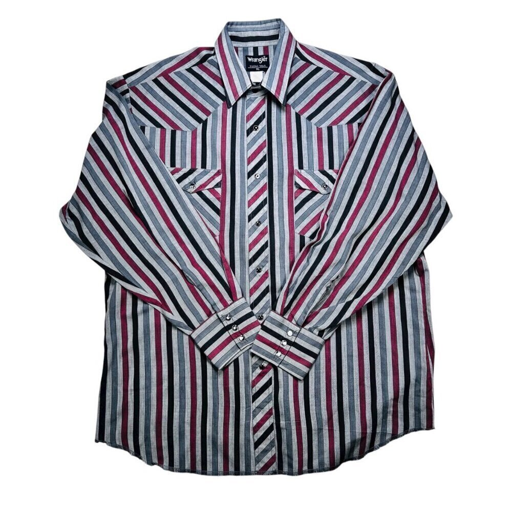 VTG Wrangler Large Striped Pearl Snap Long Sleeve Shirt Western Rodeo - Picture 2 of 6